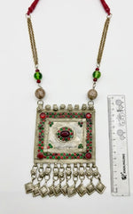 Afghan Kuchi Large Square Multistone Pendant Necklace