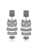 Ulooka Oxidised Silver Owl Motif Statement Earrings