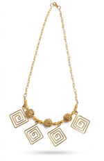 Antique gold geometric statement necklace for women by HeerMaya, handcrafted brass tribal jewellery