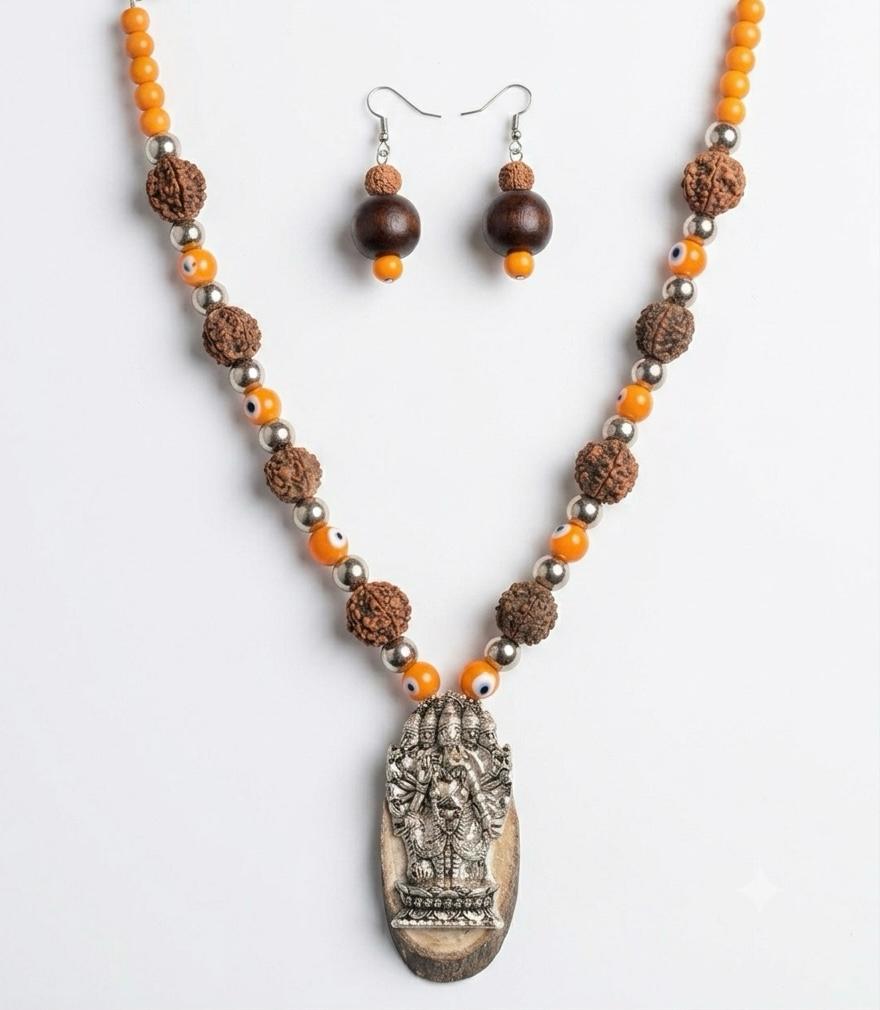 Dilnaz Rudraksha & Ganesha Pendant Necklace Set