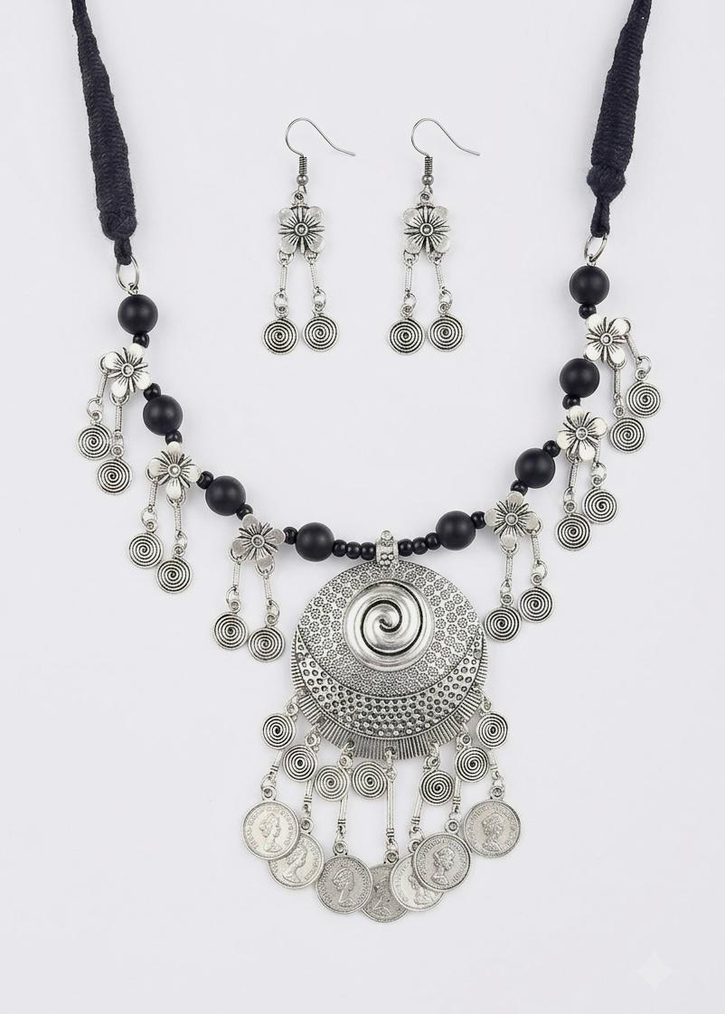 Nargis Spiral Coin Statement Necklace Set