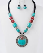 Tibetan Turquoise Coral Chunky Bead Statement Necklace