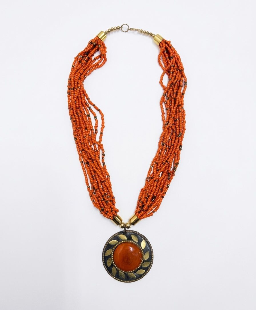 Amber Carnelian Seed Bead Multi-Strand Necklace