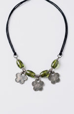 Shell Mother-of-Pearl Flower Olive Glass Bead Necklace