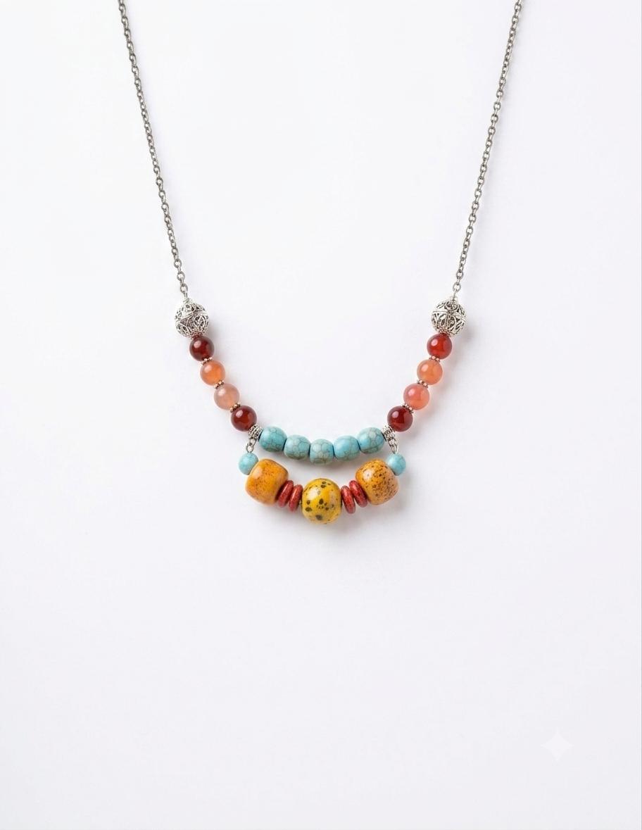 Farah Two-Layer Turquoise & Coral Bead Necklace Set