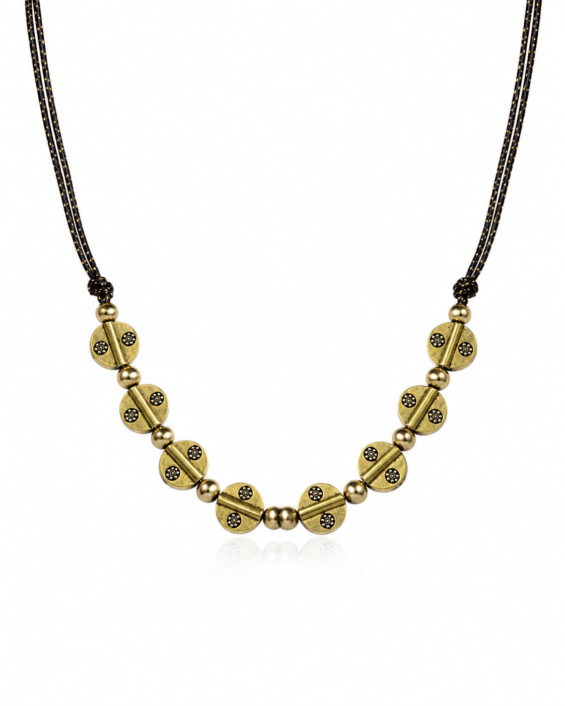 Rehana Brass Disc Black Bead Necklace Set