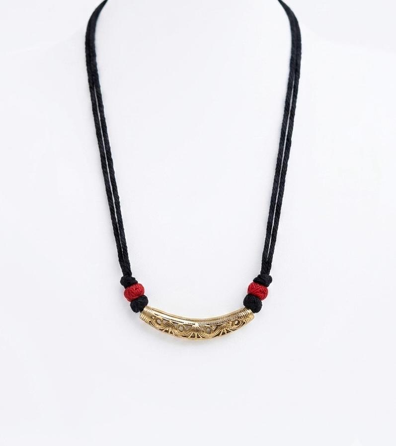 Rukmini Dhokra Brass Filigree Black Cord Choker Necklace for Women