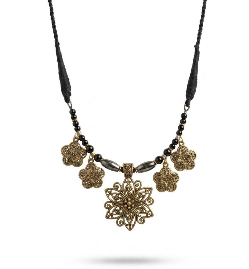 Golden Filigree Bloom Statement Necklace