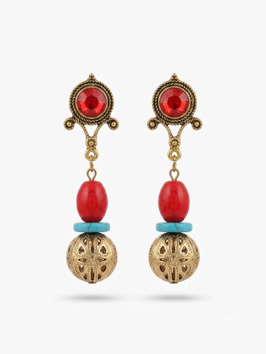 Laalima Antique Gold Filigree Drop Earrings