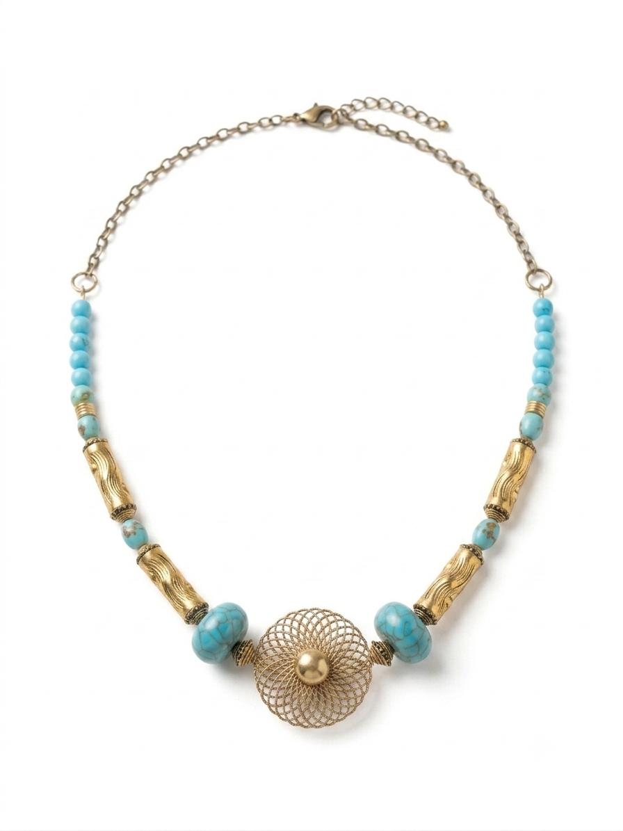 Mahira Turquoise & Gold Spiral Pendant Necklace