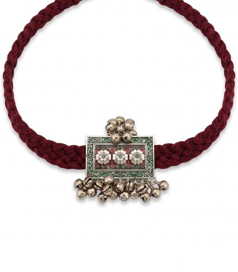 Oxidised silver meenakari ghungroo choker for women by HeerMaya, handcrafted tribal jewellery