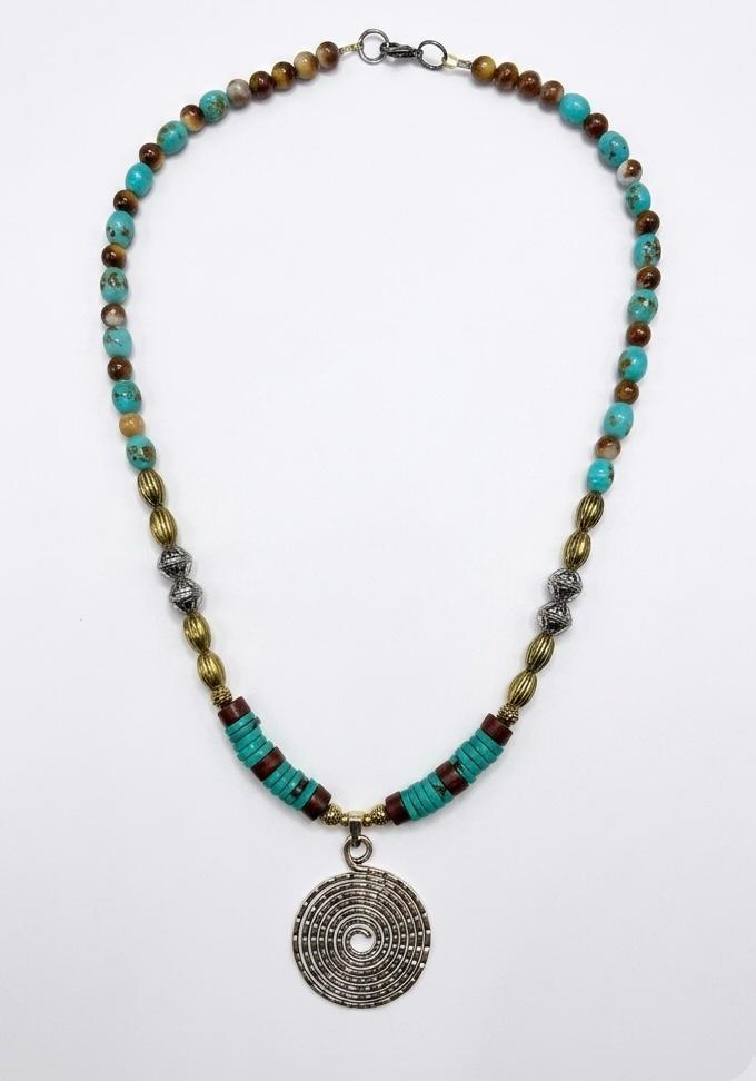 Desert Spiral Turquoise Long Necklace