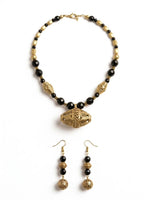 Kaveri Black Onyx Dhokra Brass Pendant Tribal Necklace Set for Women
