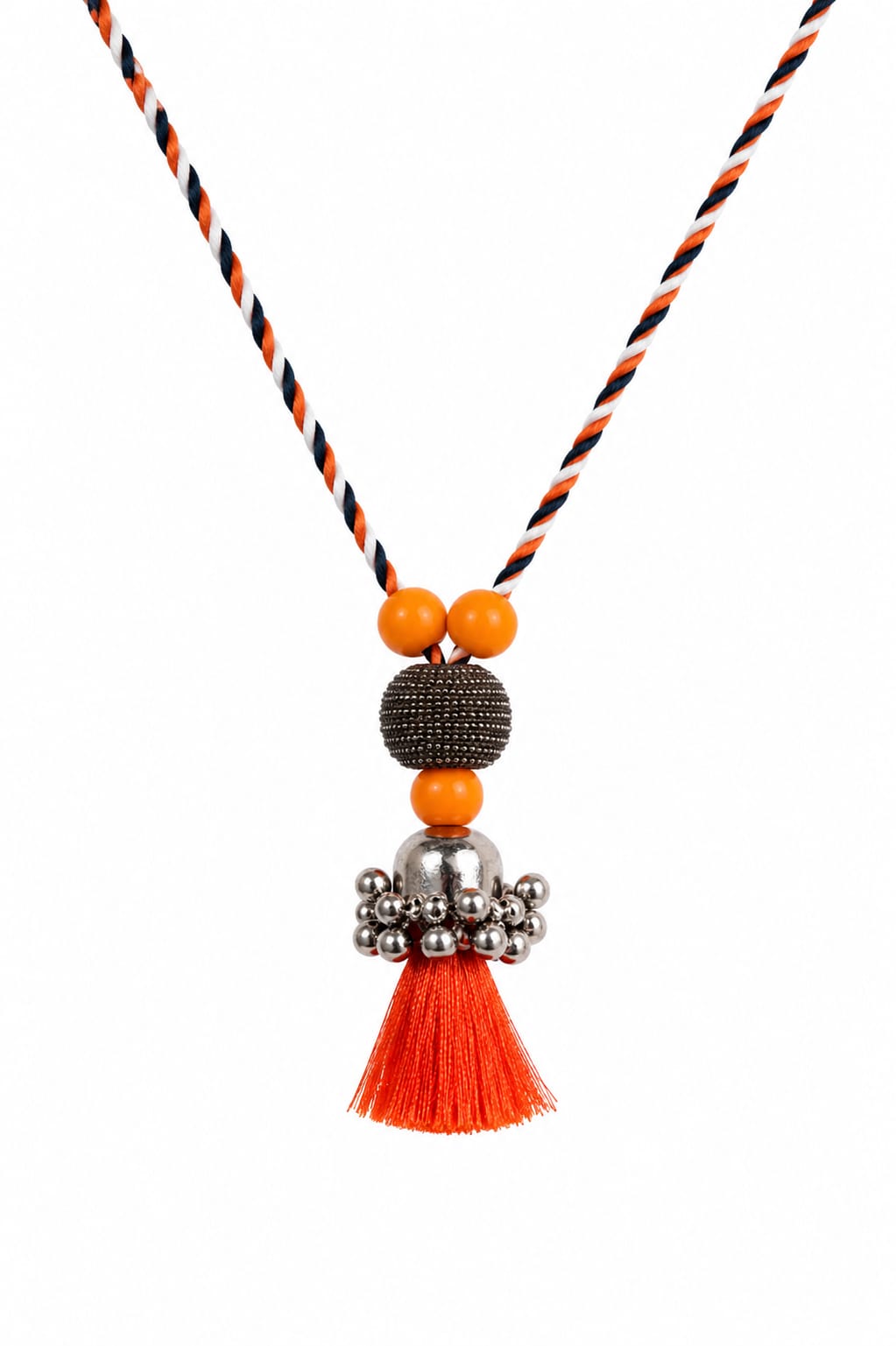 Yasmin Tricolour Cord Tassel Pendant Necklace