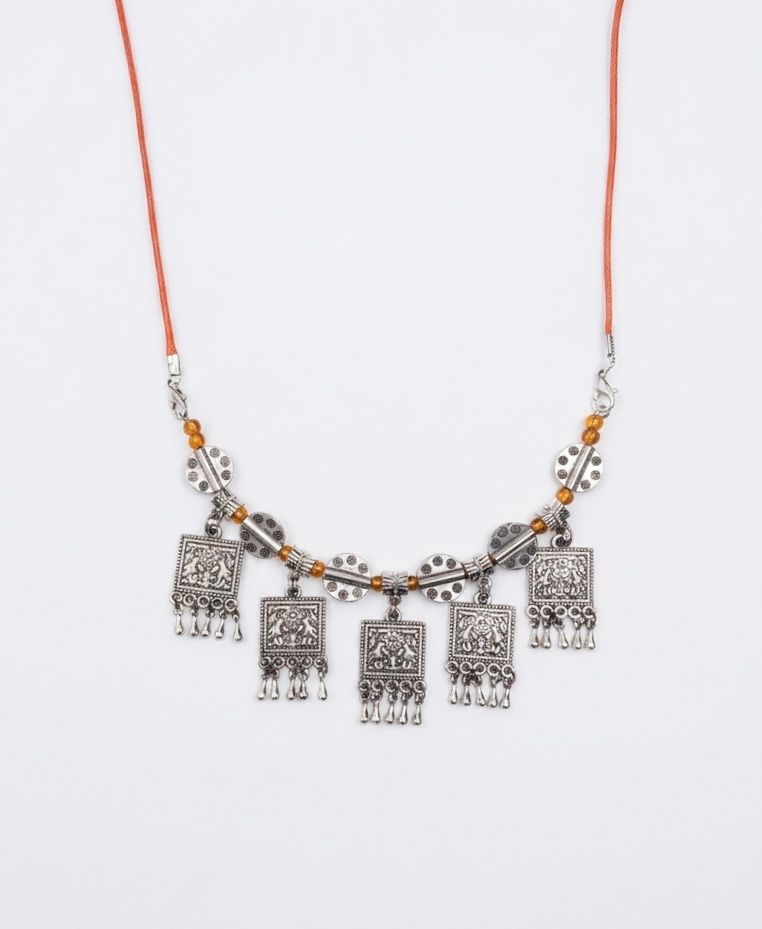 Oxidised Square Deity Panel Ghungroo Necklace