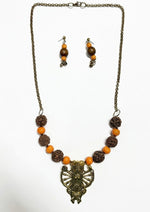 Brass Durga Multi-Arm Rudraksha Orange Bead Necklace