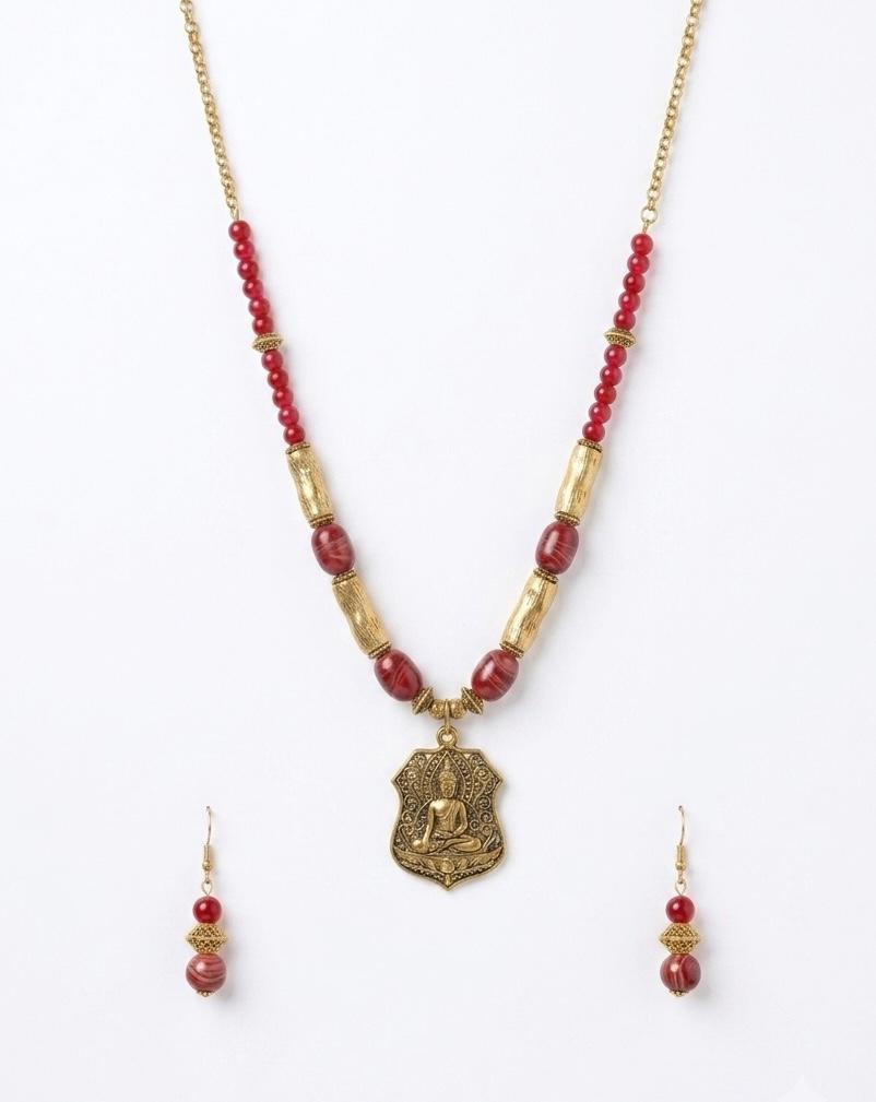 Zarina Antique Gold Buddha Pendant Necklace Set