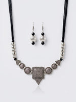 Noor Oxidised Silver Coin Pendant Necklace Set