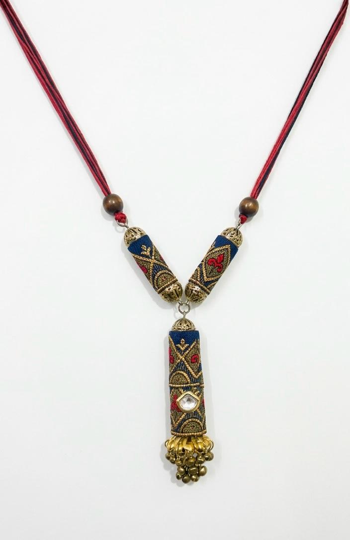 Nomadic Embroidered Cylinder Tribal Necklace