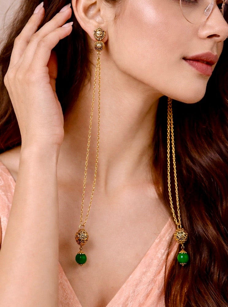 Dejoor Surya Green Jade Drop Earrings