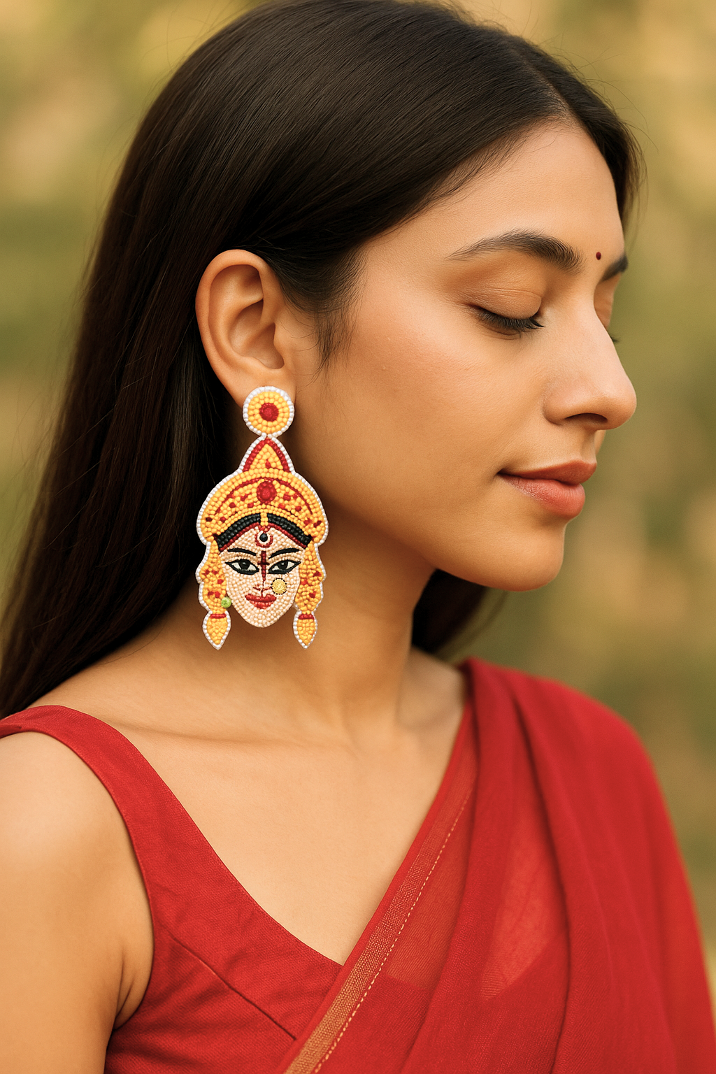 Devi Shakti Earrings — Goddess Inspired Beaded Cowrie Shell Earrings India