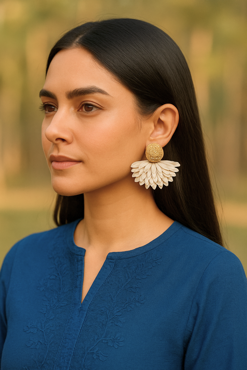 Golden Petal Handcrafted Fabric Earrings — Layered Gold Petal Boho Earrings India