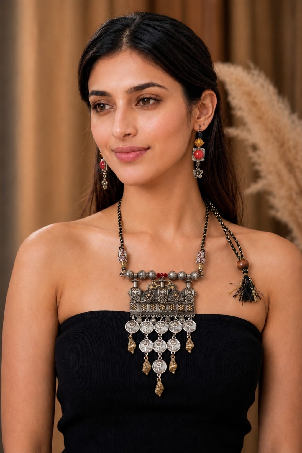 Dual-Tone Mandir Charm Necklace Set