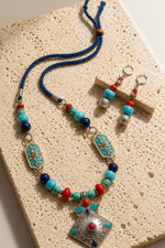 Tibetan Turquoise & Coral Silver Pendant Necklace Set