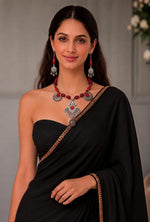 Oxidised Silver Red Stone Tribal Pendant Necklace Set