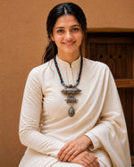 Tribal Silver Amulet Pendant Necklace on Handwoven Cord