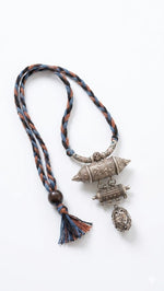 Tribal Silver Amulet Pendant Necklace on Handwoven Cord
