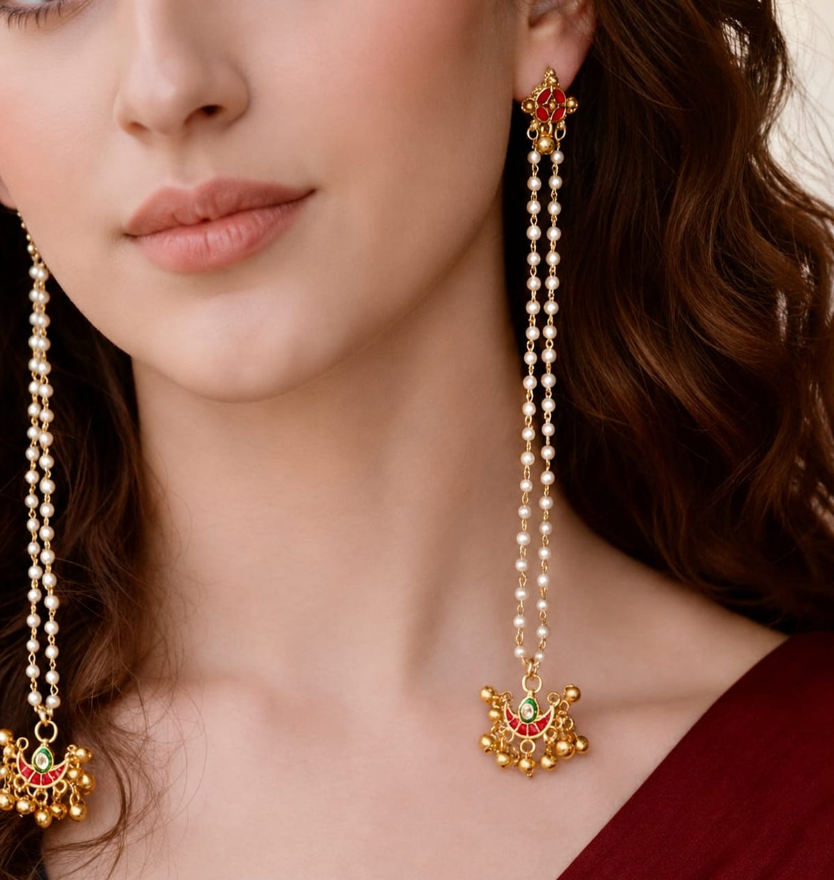 Kashmiri Dejhoor Pearl Chain Earrings