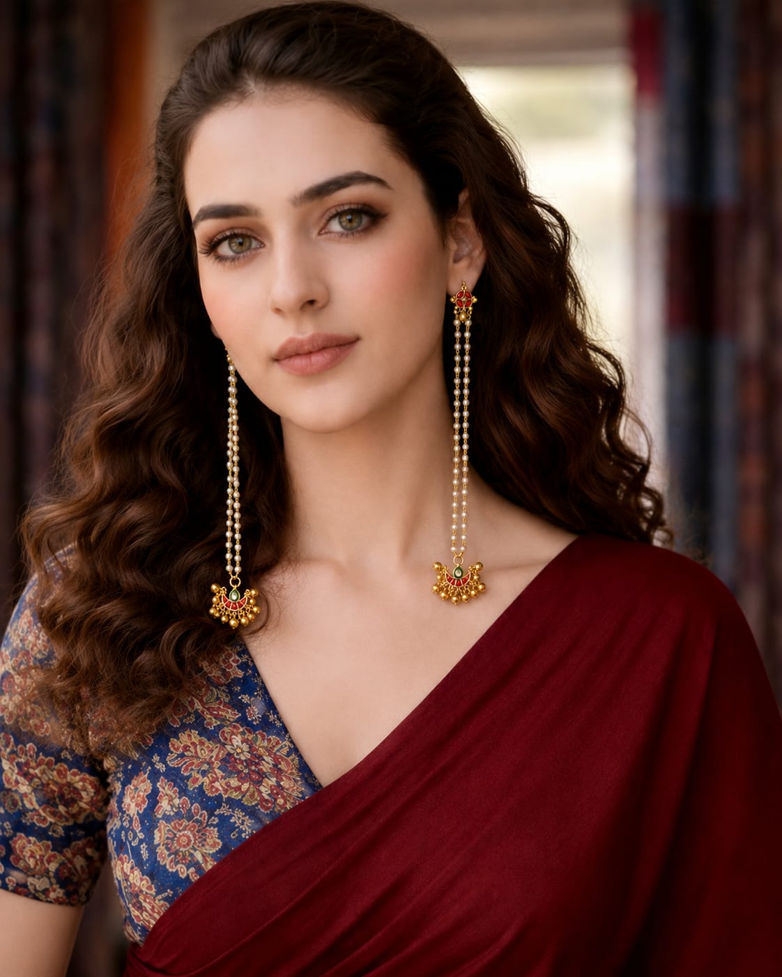 Kashmiri Dejhoor Pearl Chain Earrings