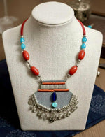 Coral-Turquoise Mesh Pendant Tribal Necklace