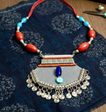 Coral-Turquoise Mesh Pendant Tribal Necklace