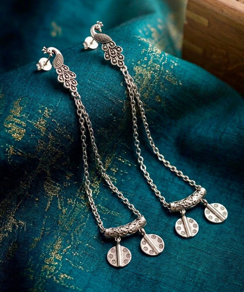 Peacock Majesty Chain Drop Earrings