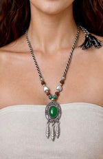 Jade Feather Oval Pendant Necklace