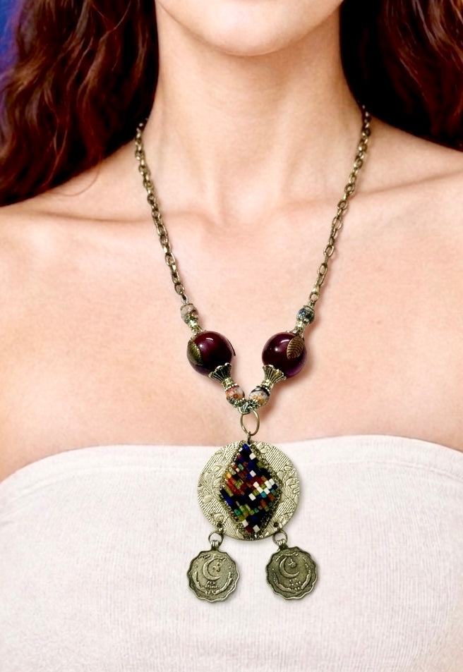 Crescent Mosaic Moon Pendant Necklace