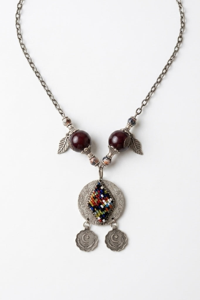 Crescent Mosaic Moon Pendant Necklace