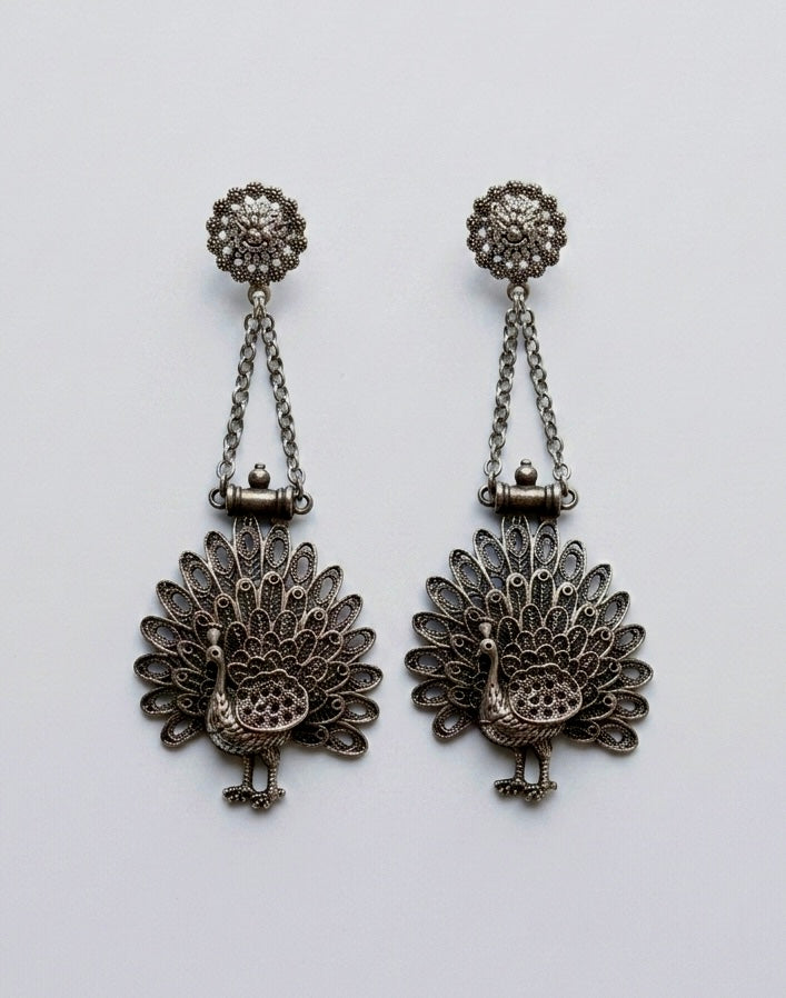Peacock Garden Oxidised Drop Earrings