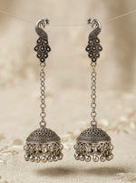 Peacock Jhumka Long Chain Drop Earrings