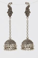 Peacock Jhumka Long Chain Drop Earrings