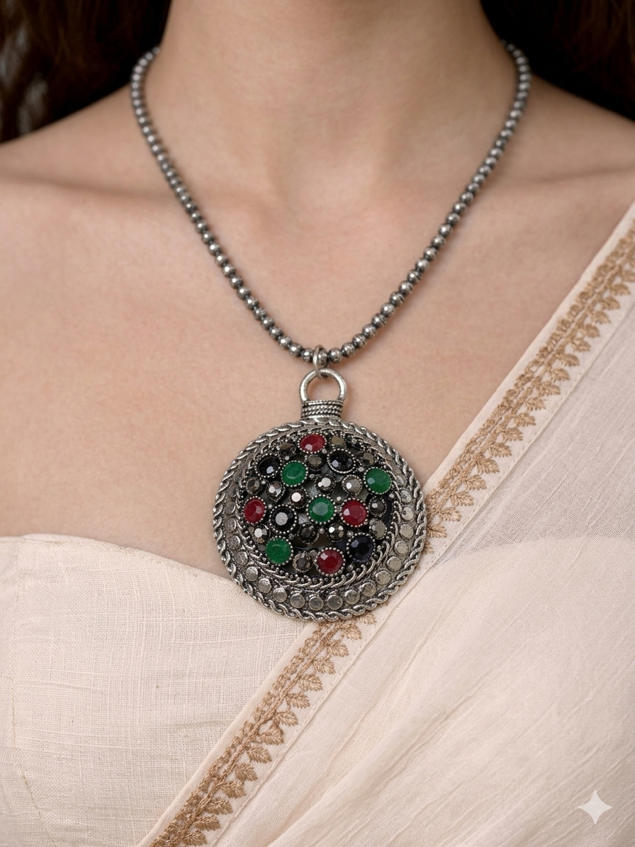 Jewel Mosaic Circle Pendant Necklace