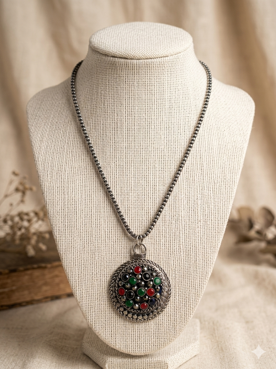 Jewel Mosaic Circle Pendant Necklace
