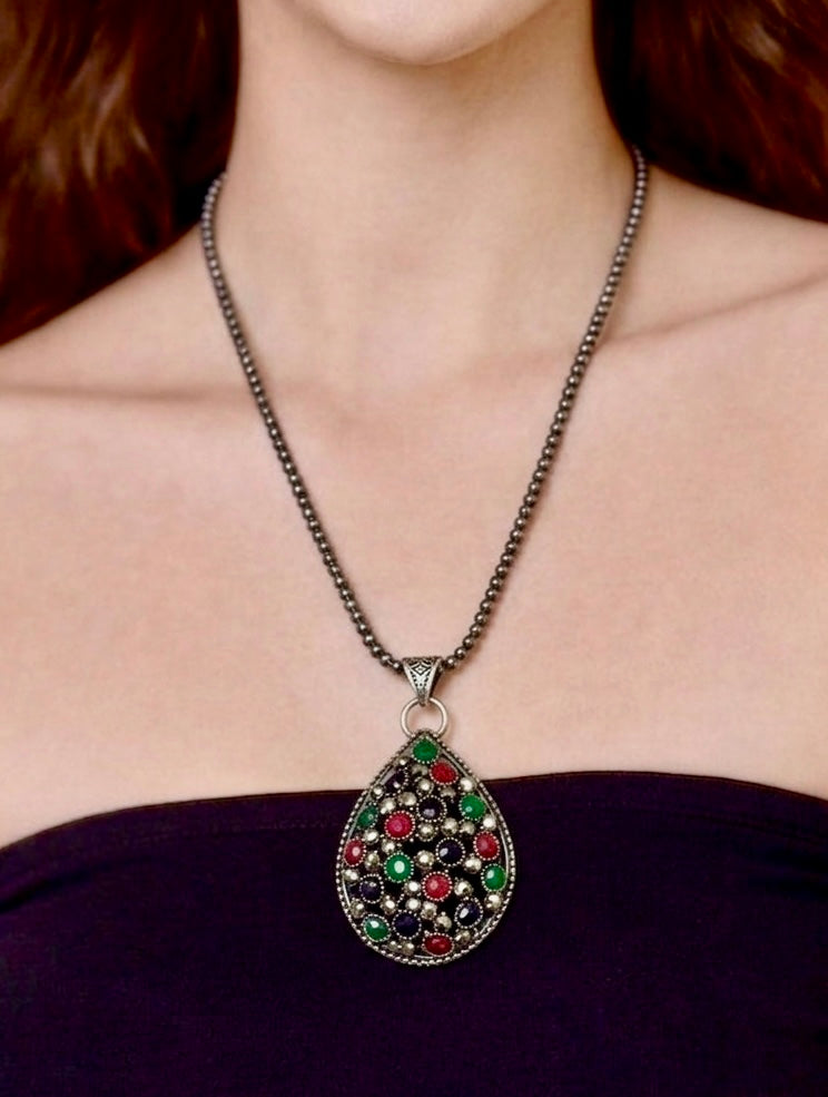 Jewel Teardrop Mosaic Pendant Necklace