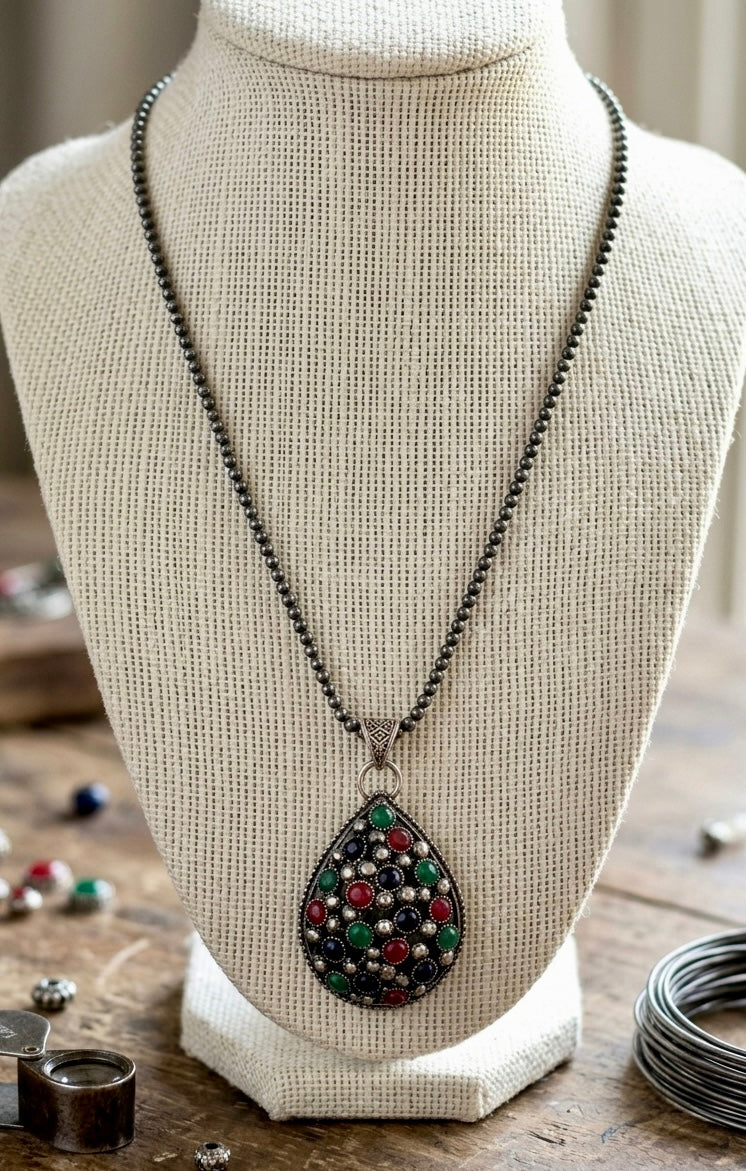 Jewel Teardrop Mosaic Pendant Necklace