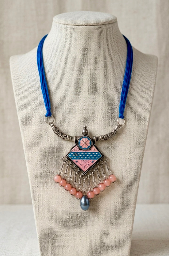 Indigo Petal Meenakari Diamond Necklace