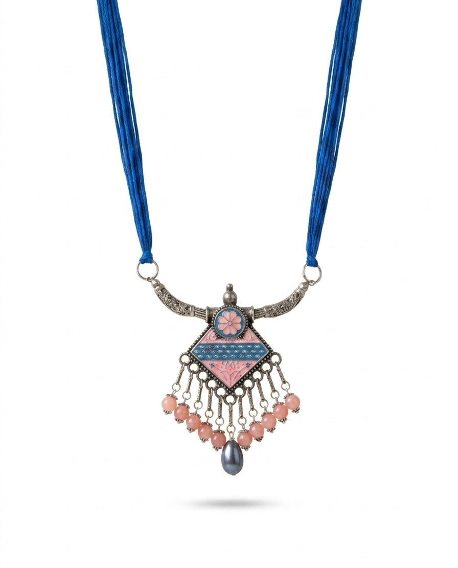 Indigo Petal Meenakari Diamond Necklace