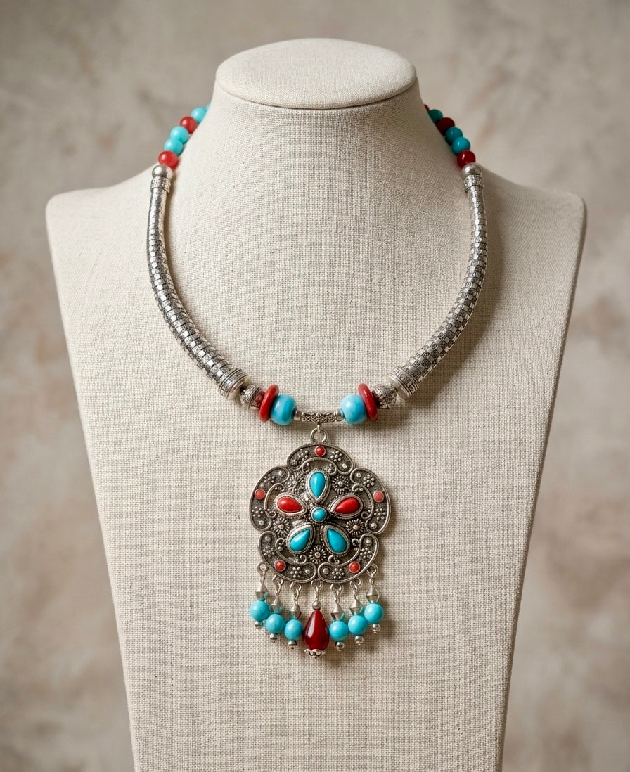 Turquoise Cross Afghan Torque Necklace