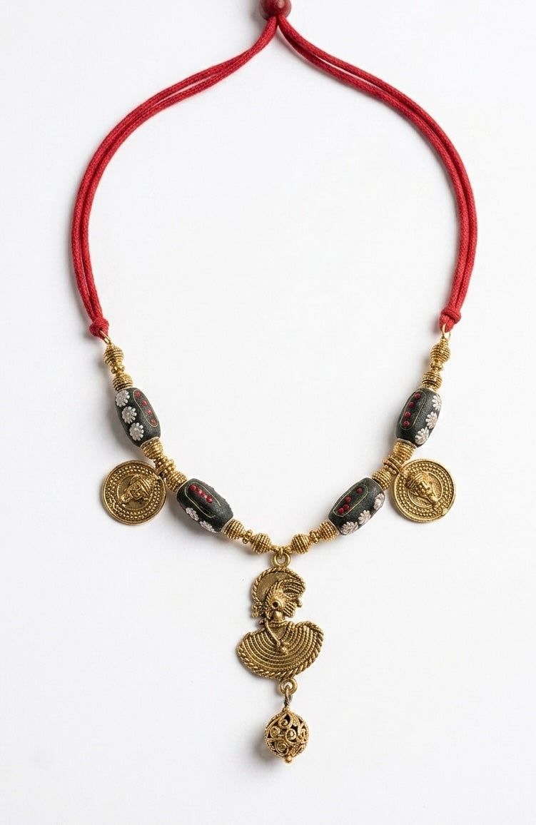Dokra Coin & Shell Pendant Necklace